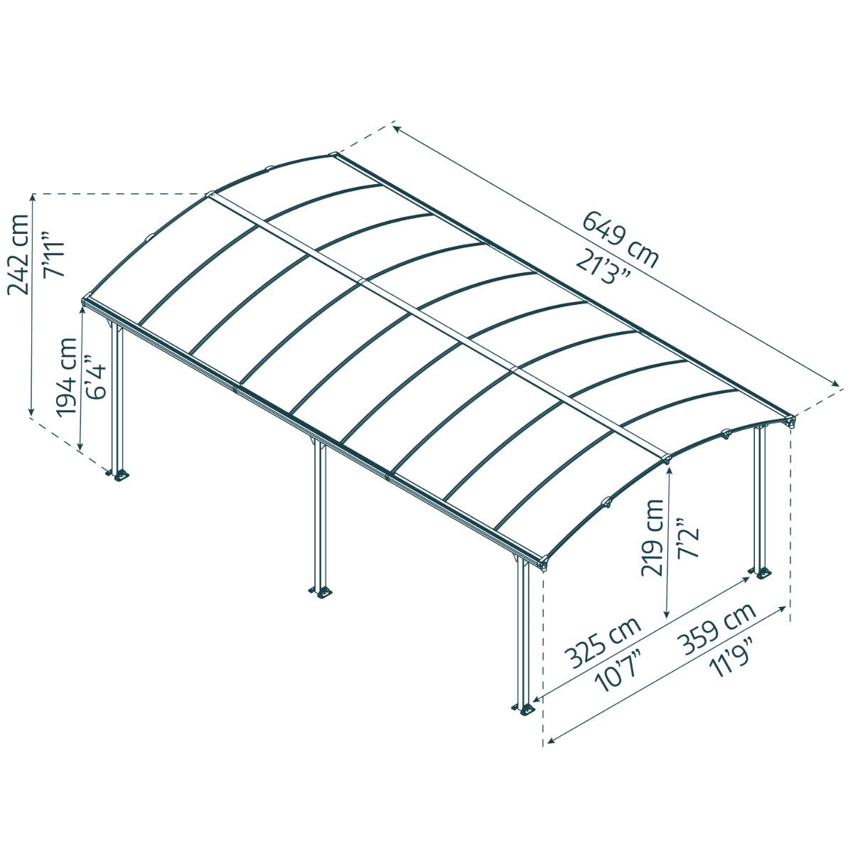 Arcadia Aluminum Carport 12 x 21 x 7 ft. | Palram-Canopia-Delightful Yard