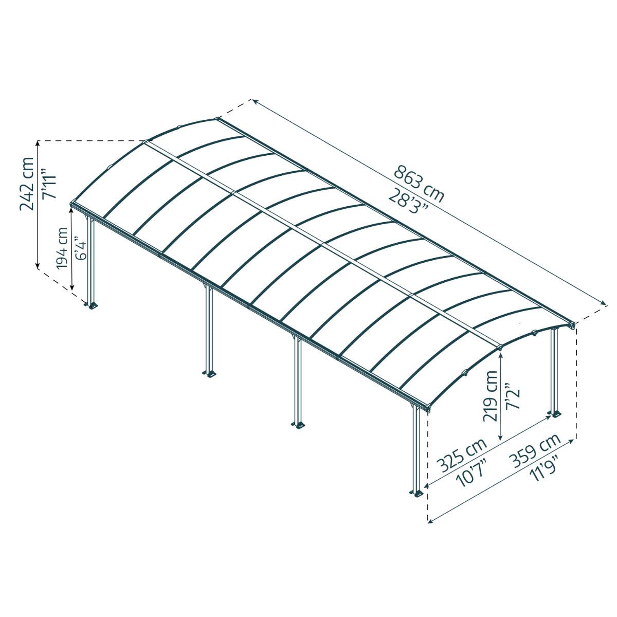 Arcadia Aluminum Carport 12 x 28 x 7 ft. | Palram-Canopia-Delightful Yard