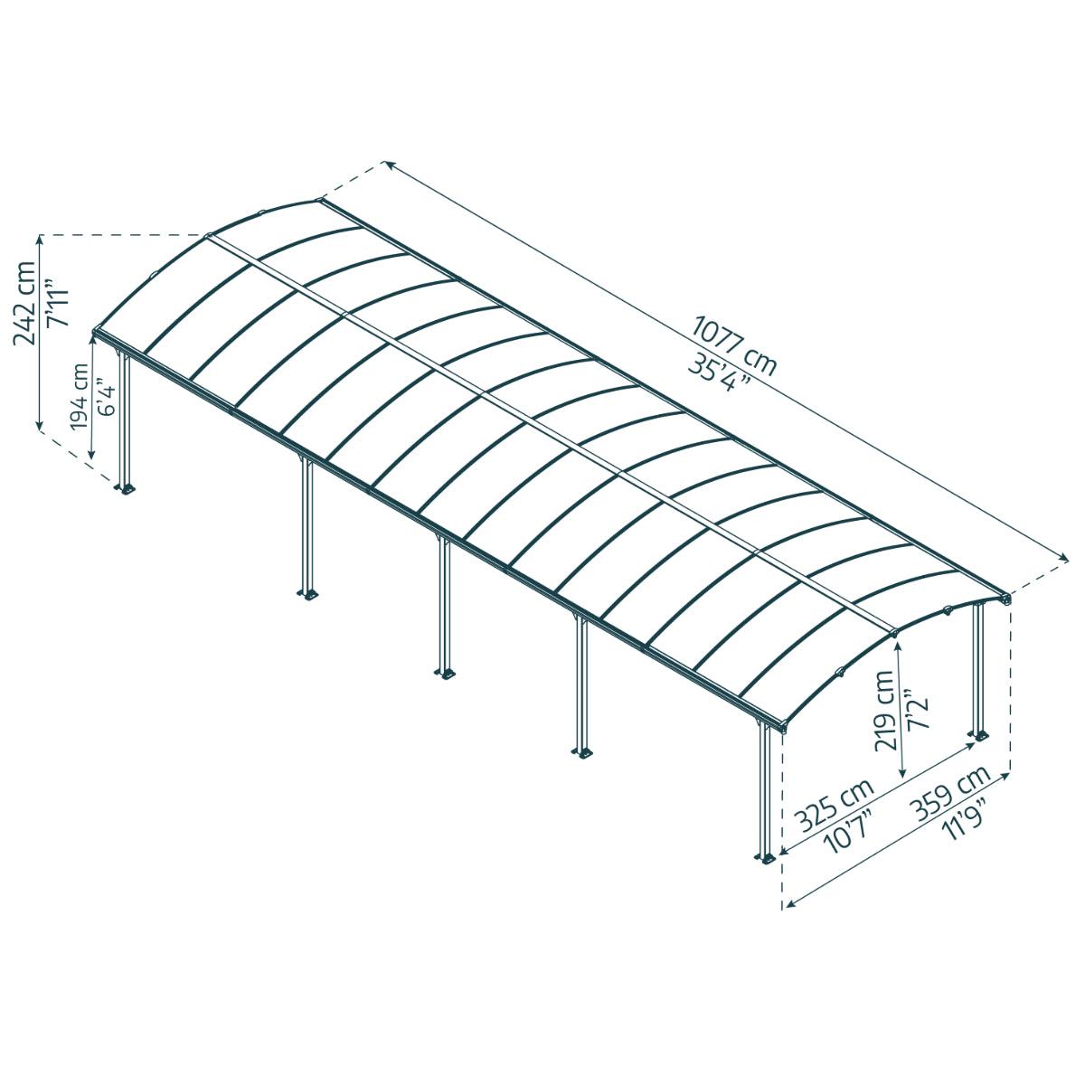 Arcadia Aluminum Carport 12 x 35 x 7 ft. | Palram-Canopia-Delightful Yard