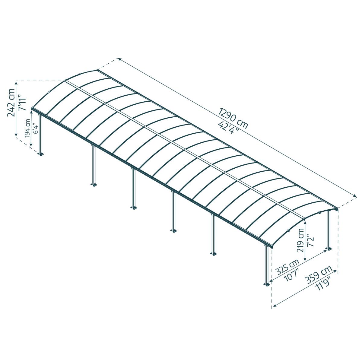 Arcadia Aluminum Carport 12 x 42 x 7 ft. | Palram-Canopia-Delightful Yard