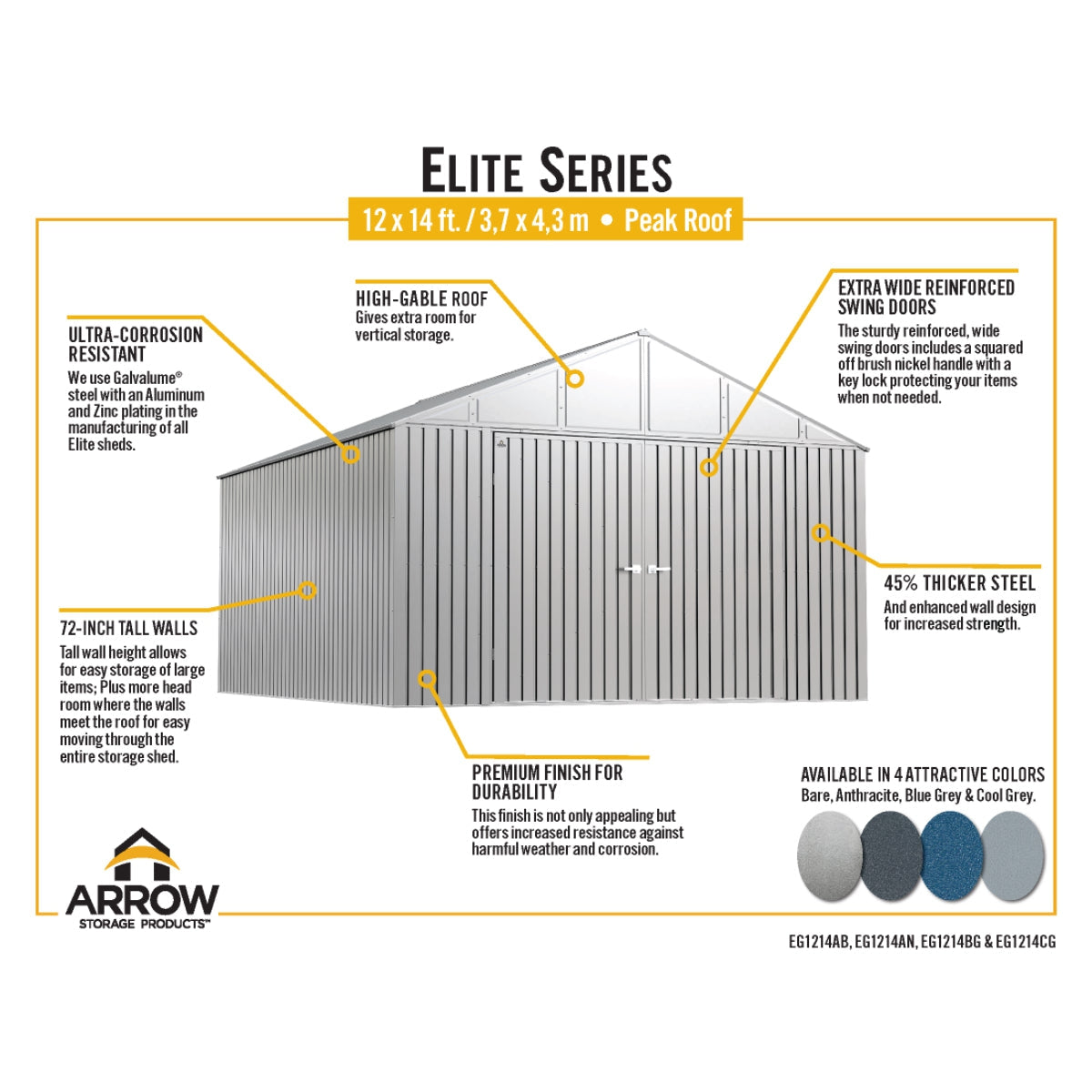 Arrow Elite Steel Storage Shed 12 x 14 ft.-Delightful Yard