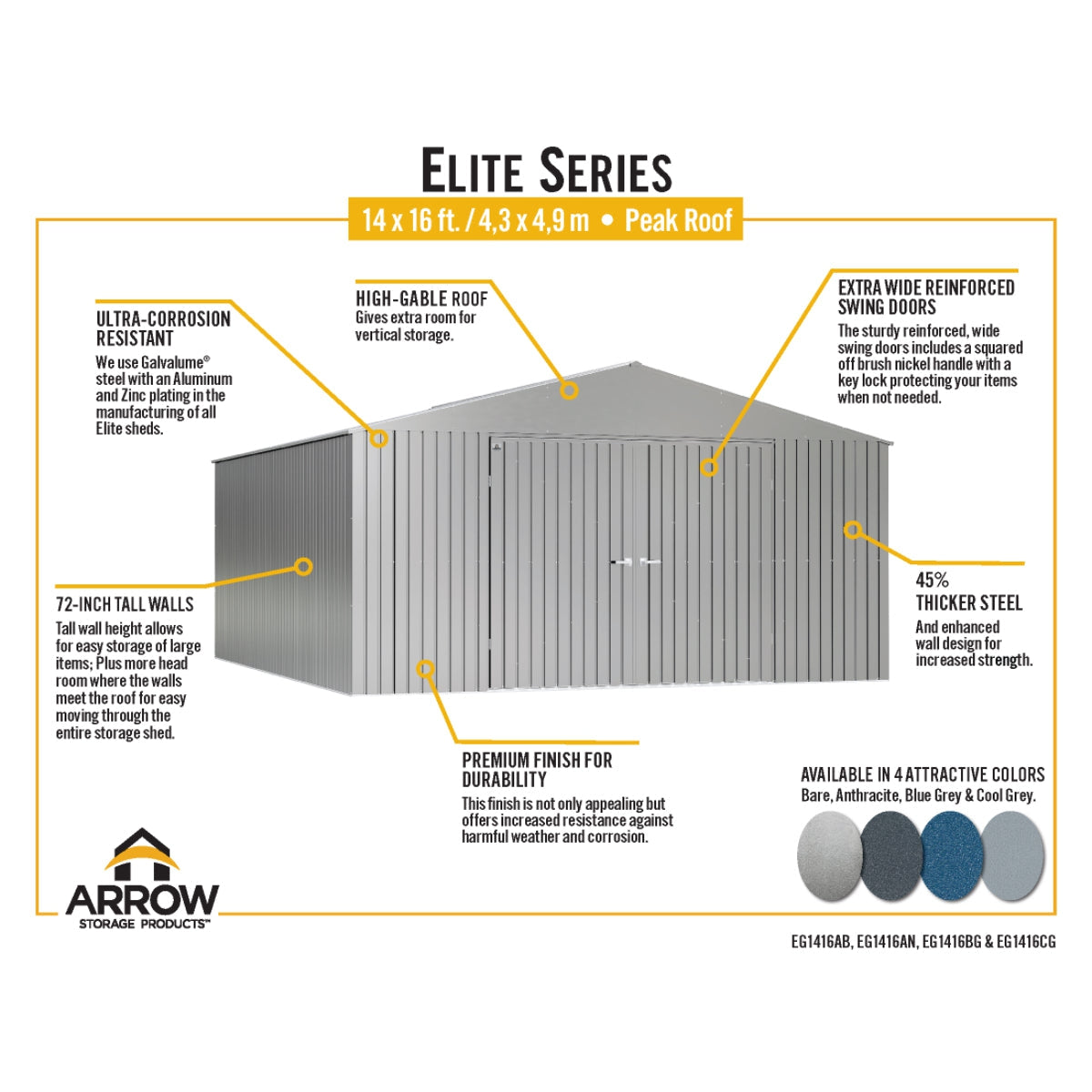 Arrow Elite Steel Storage Shed 14 x 16 ft.-Delightful Yard