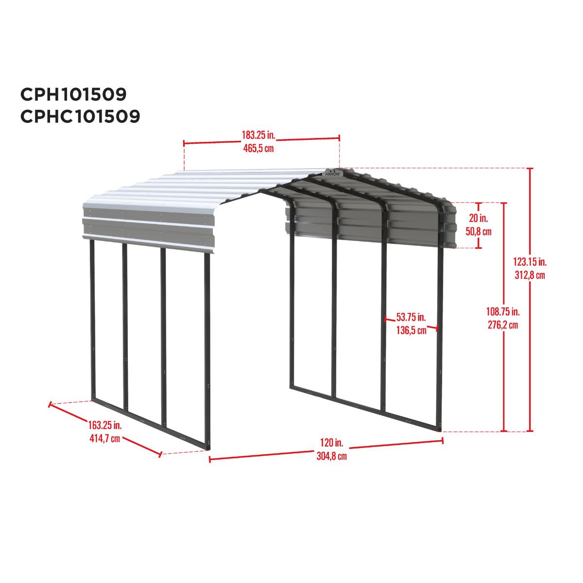 Arrow Steel Carport Canopy 10 x 15 x 9 ft.-Delightful Yard