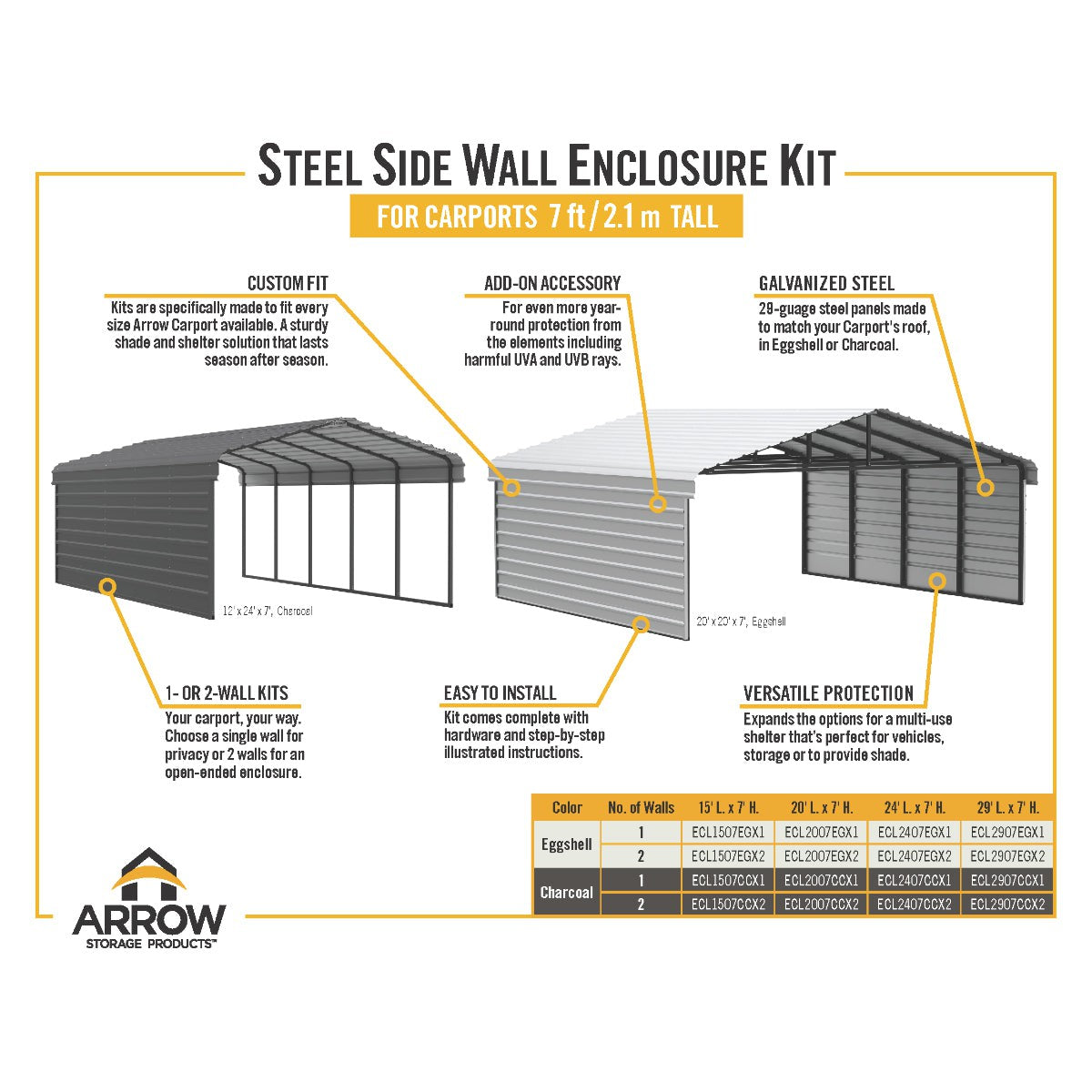 Arrow Steel Carport Canopy 10 x 20 x 7 ft.-Delightful Yard