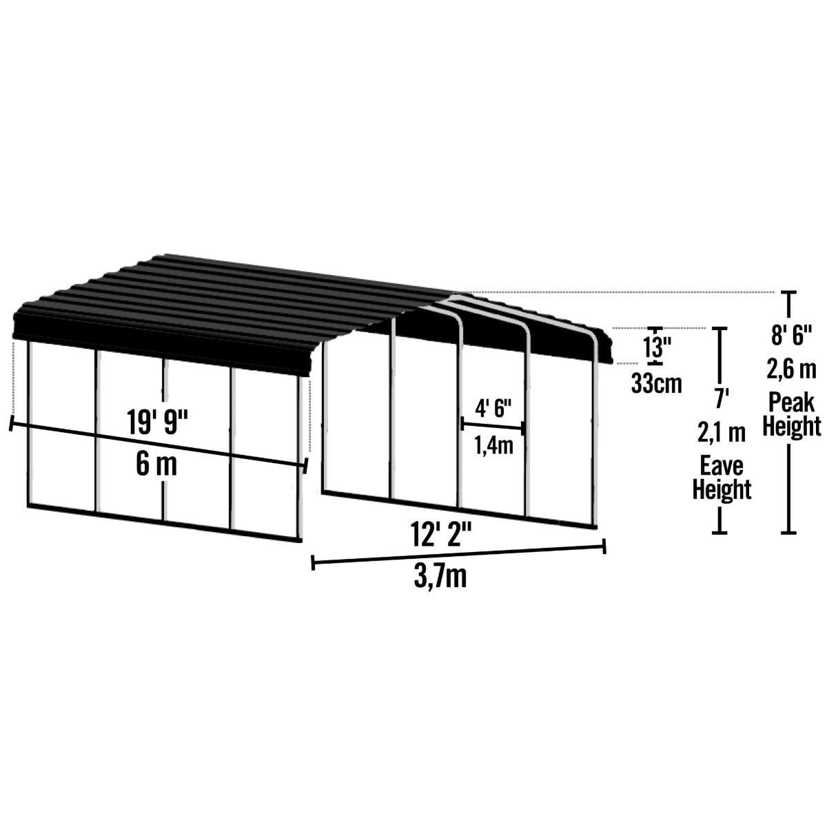 Arrow Steel Carport Canopy 12 x 20 x 7 ft.-Delightful Yard