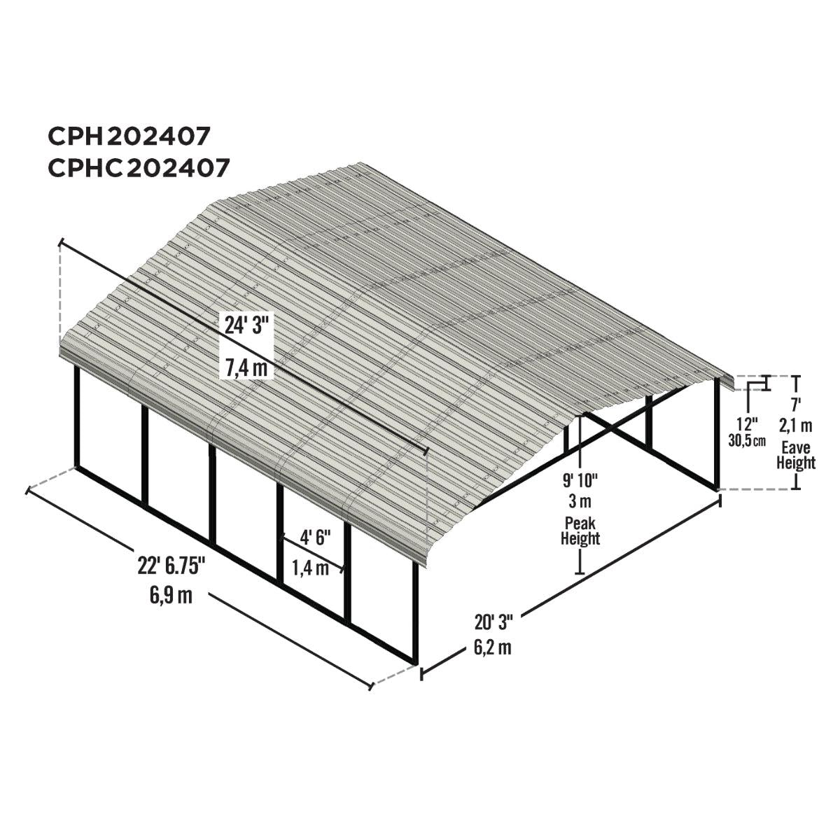 Arrow Steel Carport Canopy 20 x 24 x 7 ft.-Delightful Yard