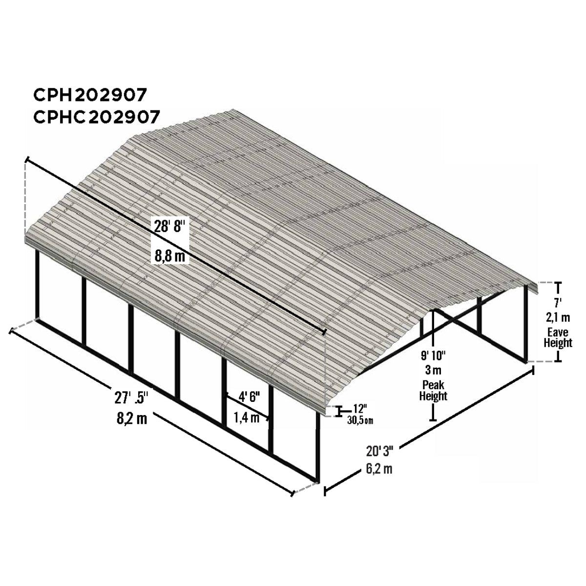 Arrow Steel Carport Canopy 20 x 29 x 7 ft.-Delightful Yard