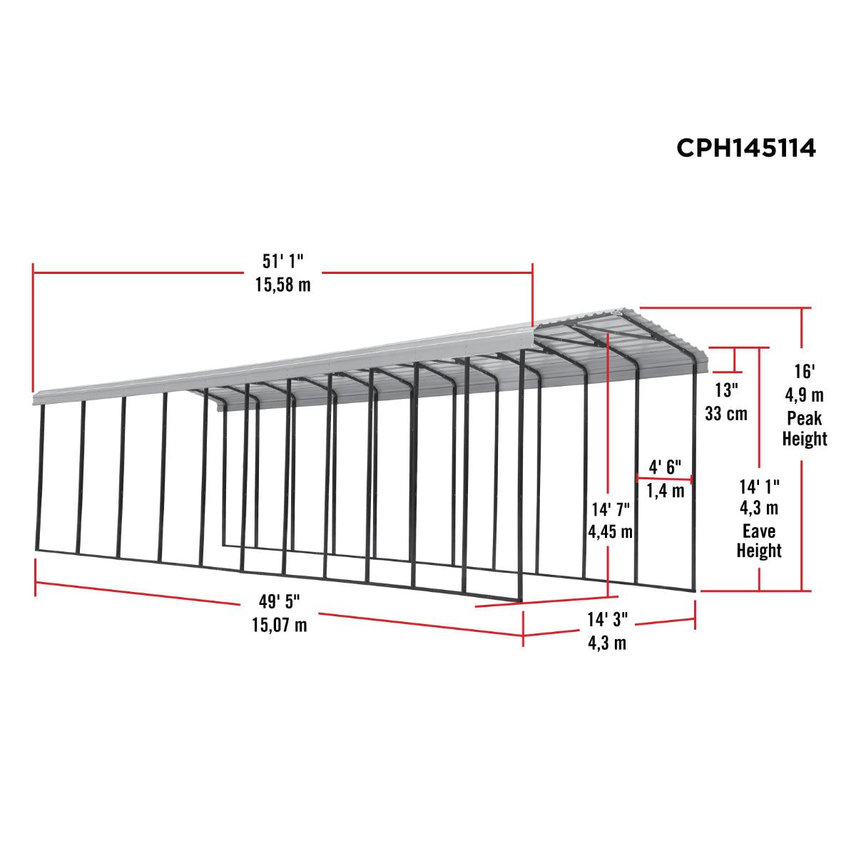 Arrow Steel RV Carport Canopy 14 x 51 x 14 ft.-Delightful Yard