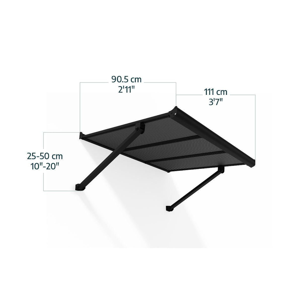 Augustine Door Awning 4 x 3 ft Grey Panel Black Frame | Palram-Canopia-Delightful Yard