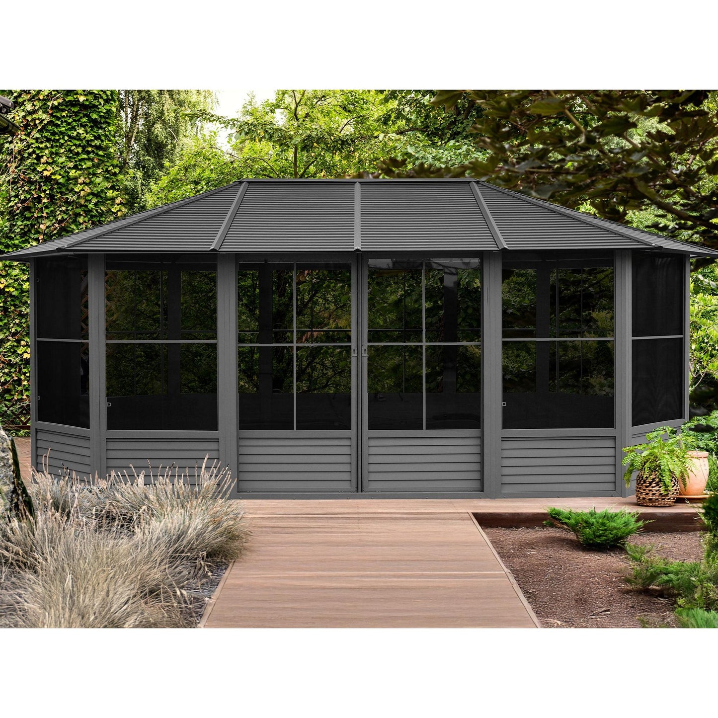 Florence Aluminum Solarium Metal Roof 12 x 18 ft. | Gazebo PenGuin-Delightful Yard