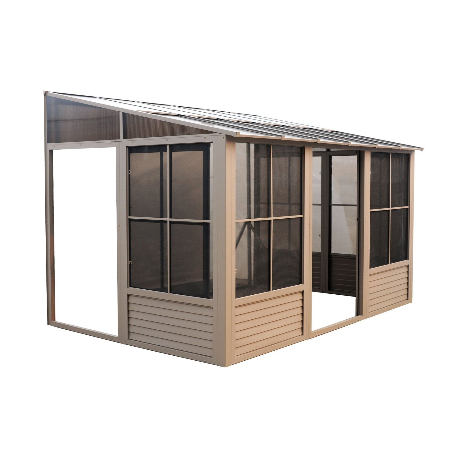 Florence Aluminum Wall Mounted Sunroom PC Roof 8 x 12 ft. | Gazebo PenGuin-Delightful Yard