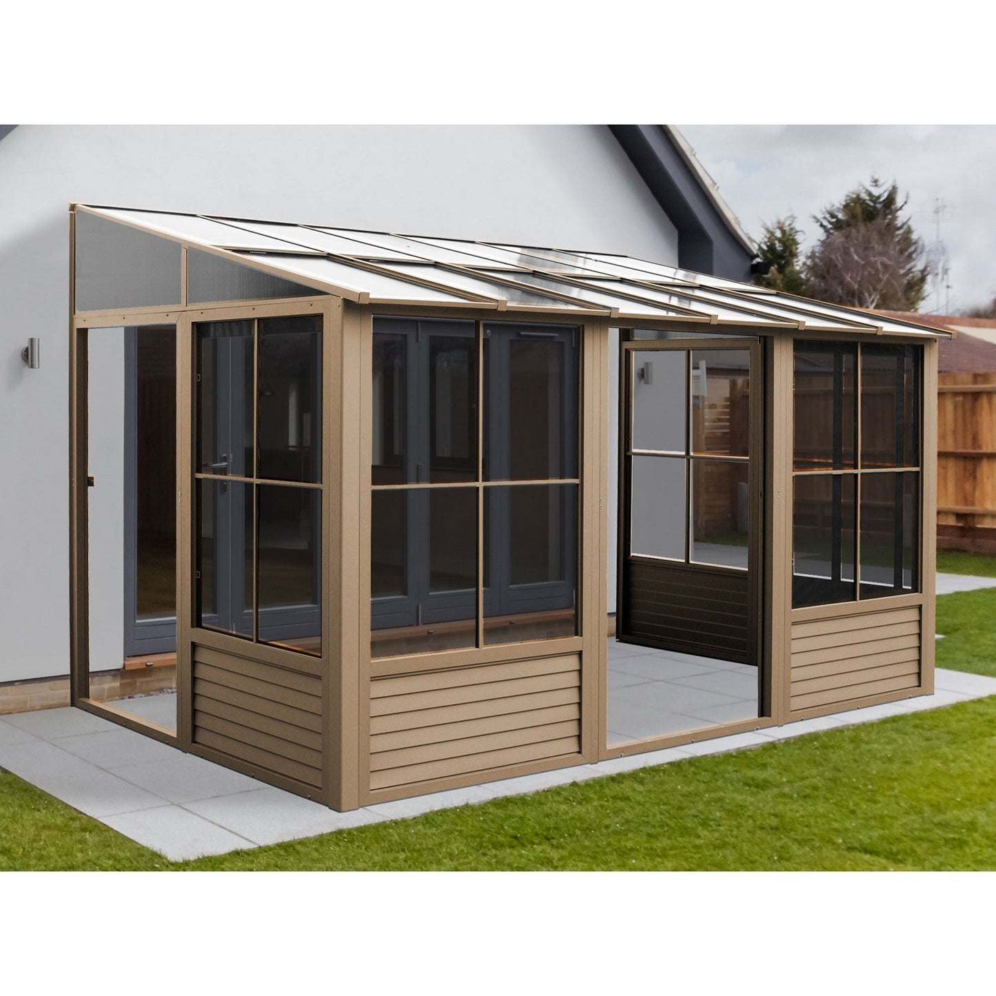 Florence Aluminum Wall Mounted Sunroom PC Roof 8 x 12 ft. | Gazebo PenGuin-Delightful Yard