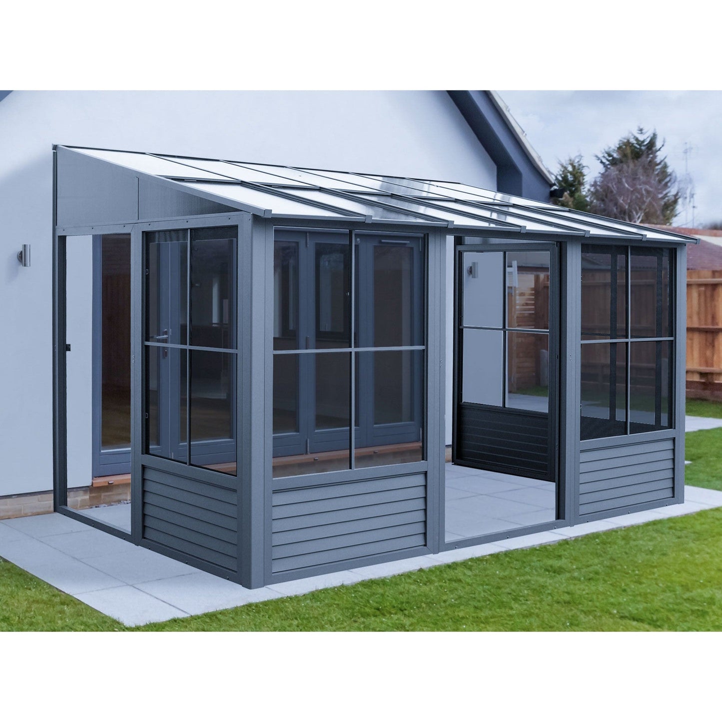 Florence Aluminum Wall Mounted Sunroom PC Roof 8 x 12 ft. | Gazebo PenGuin-Delightful Yard