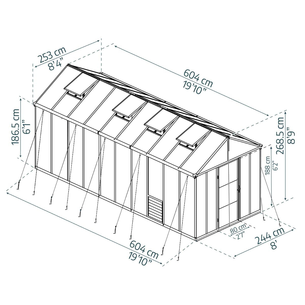 Glory Deluxe Polycarbonate Greenhouse 8 x 20 ft. | Palram-Canopia-Delightful Yard