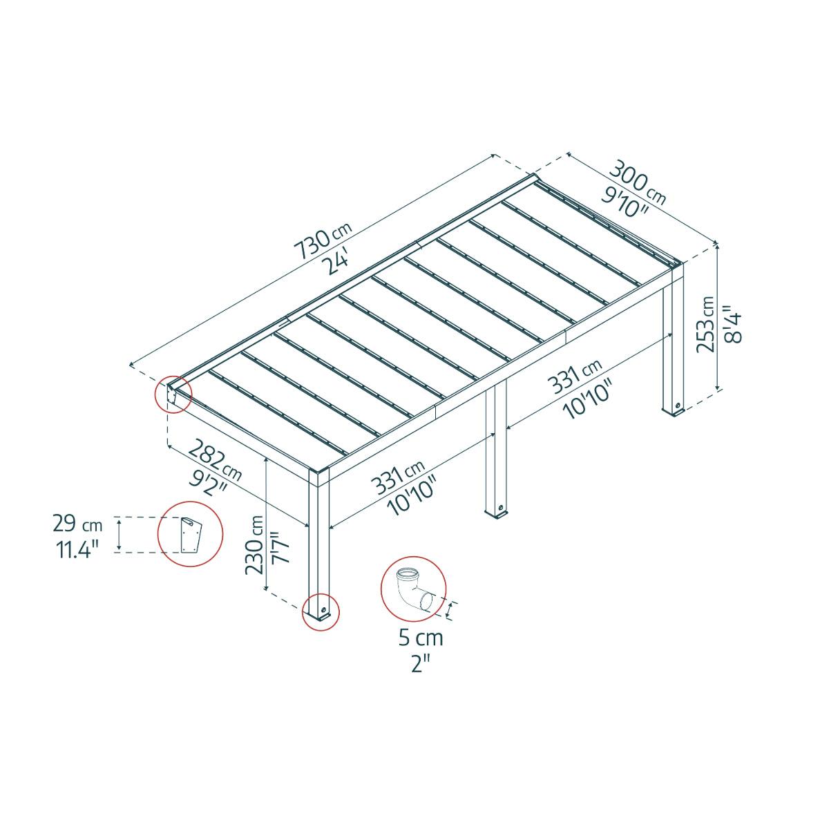 Helsinki Cedar Wood Patio Covers 10 x 24 ft. Solid Panels | Palram-Canopia-Delightful Yard