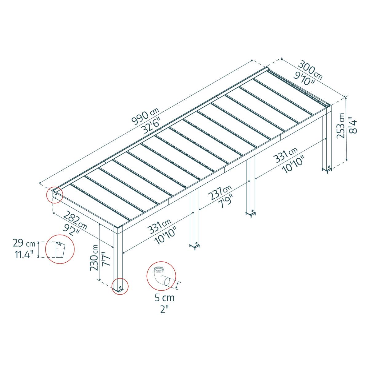 Helsinki Cedar Wood Patio Covers 10 x 32 ft. Solid Panels | Palram-Canopia-Delightful Yard
