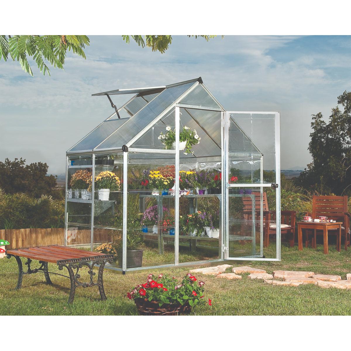 Hybrid Polycarbonate Greenhouse 6 x 4 ft. Silver Frame | Palram-Canopia-Delightful Yard