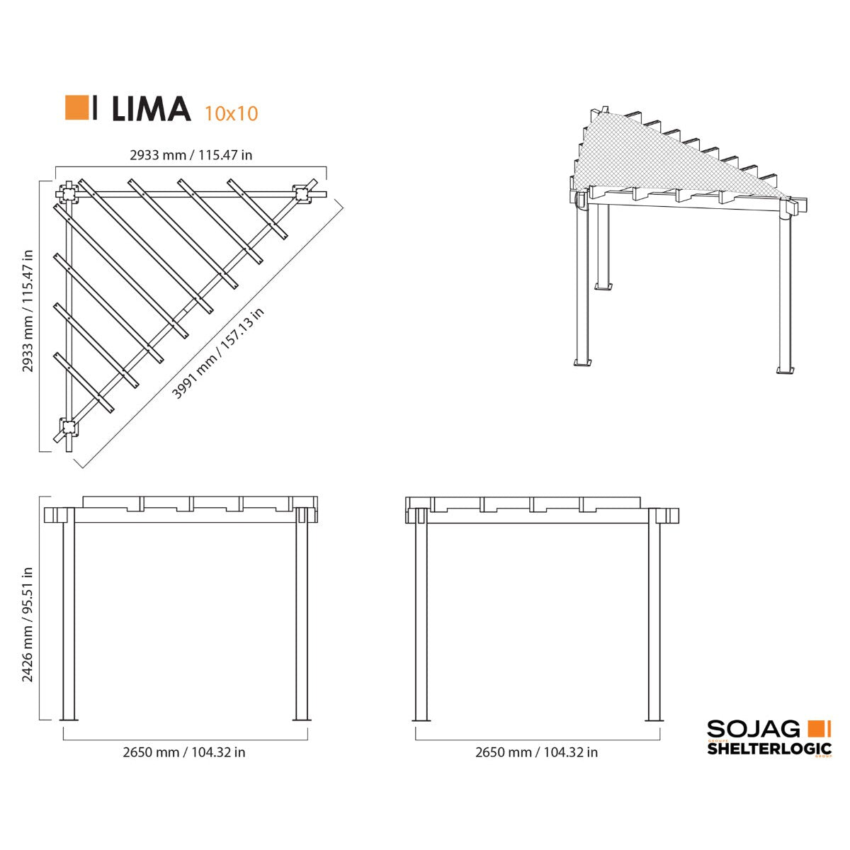 Lima 10 x 10 ft. Triangle Aluminum Pergola| Sojag-Delightful Yard
