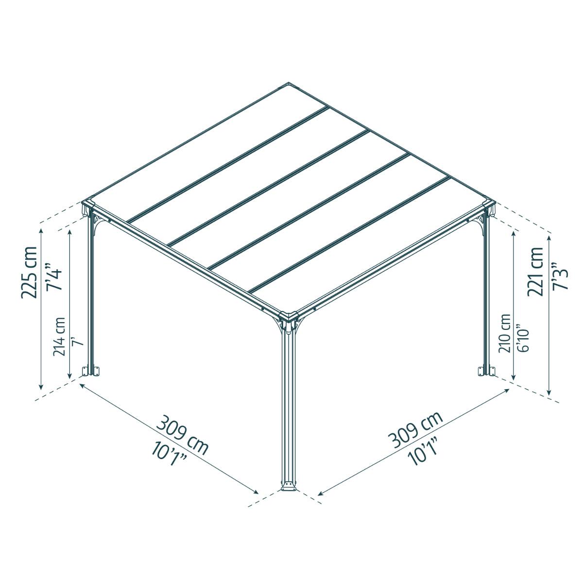 Milano Aluminum Flat Roof Gazebo 10 x 10 ft. | Palram-Canopia-Delightful Yard