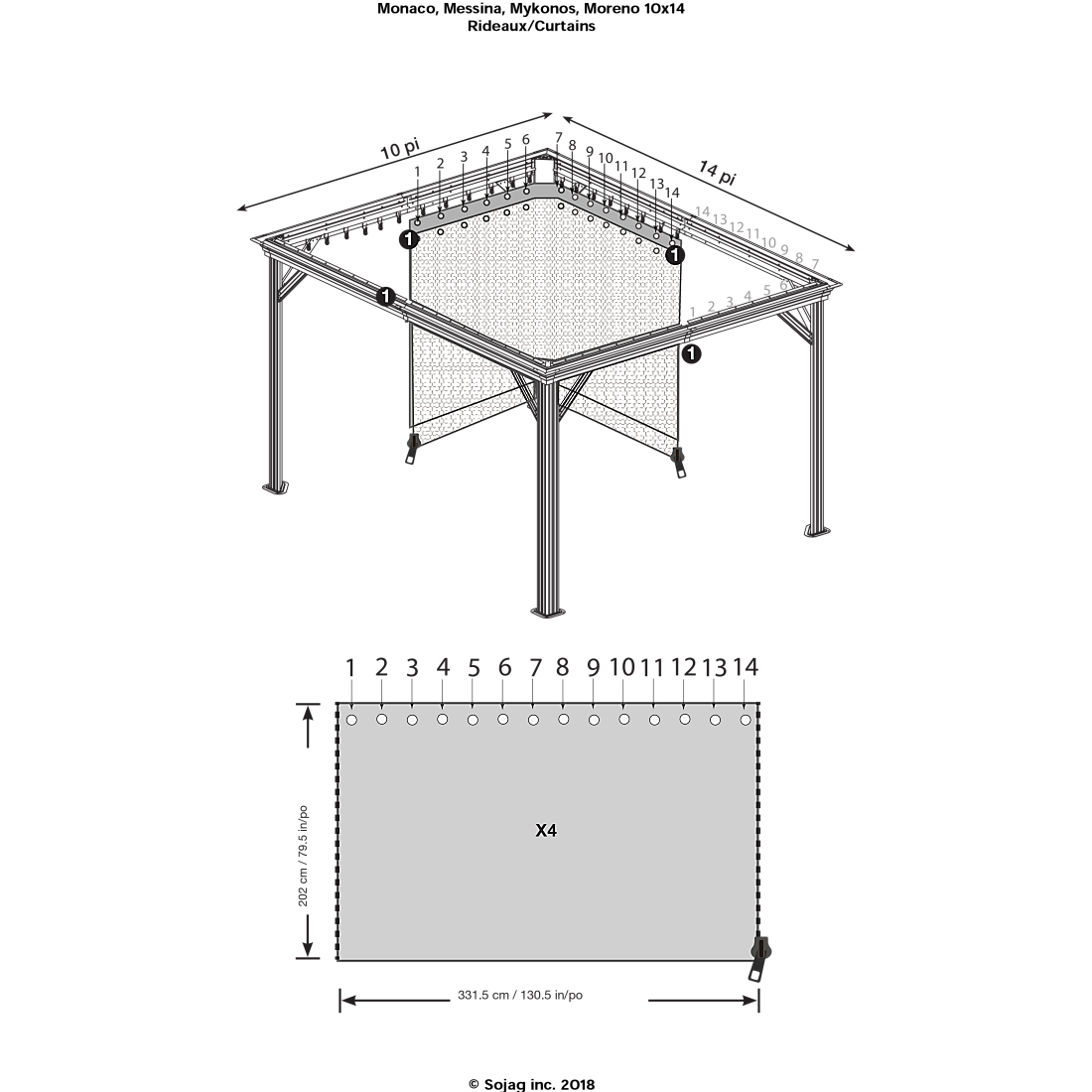 Monaco, Messina, Mykonos, and Moreno Gazebo Curtains 10 x 14 ft | Sojag-Delightful Yard