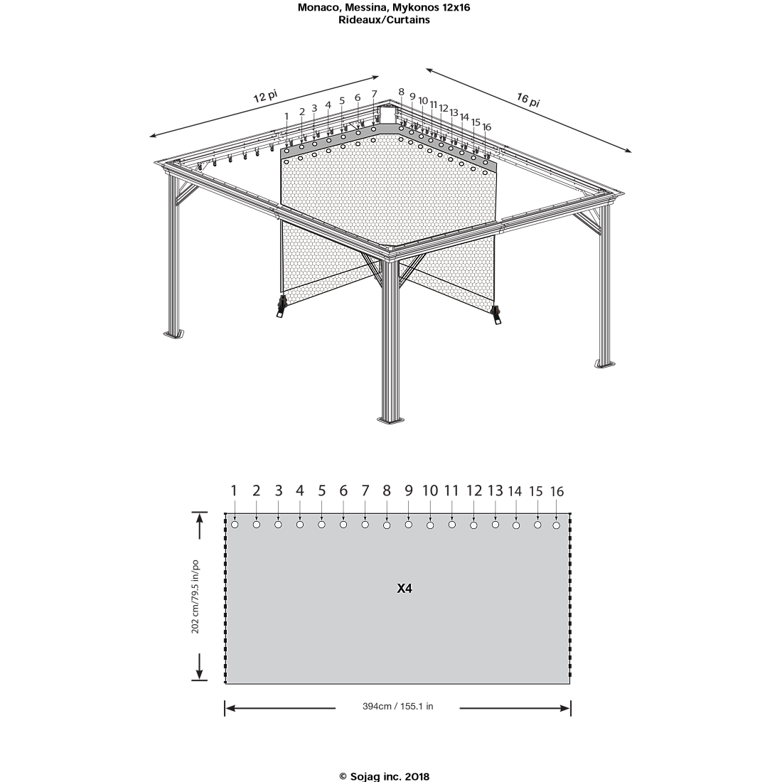 Monaco, Messina, Mykonos, and Moreno Gazebo Curtains 12 x 16 ft | Sojag-Delightful Yard