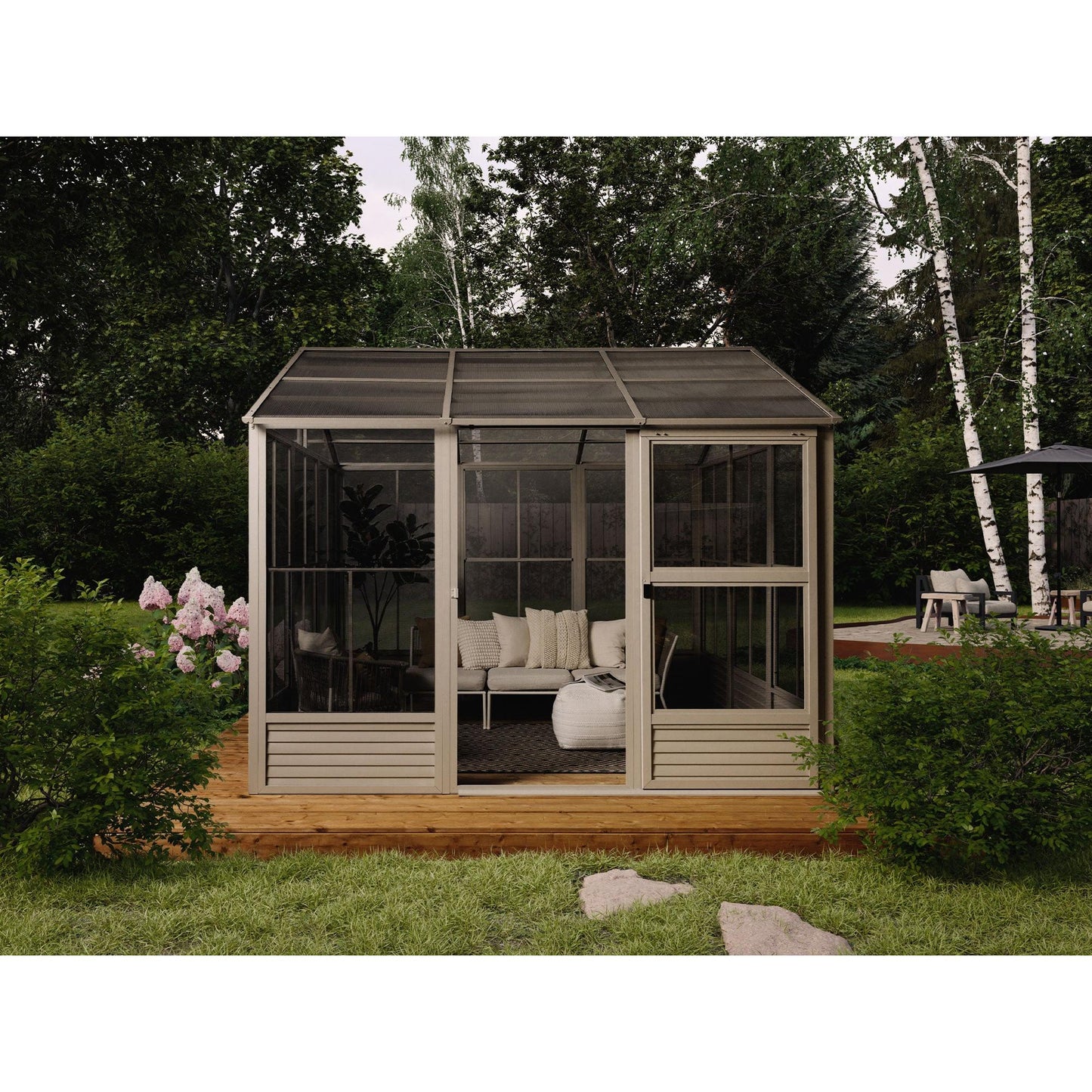 Myrdal Aluminum Solarium Polycarbonate Roof 11 x 14 ft. | Gazebo PenGuin-Delightful Yard