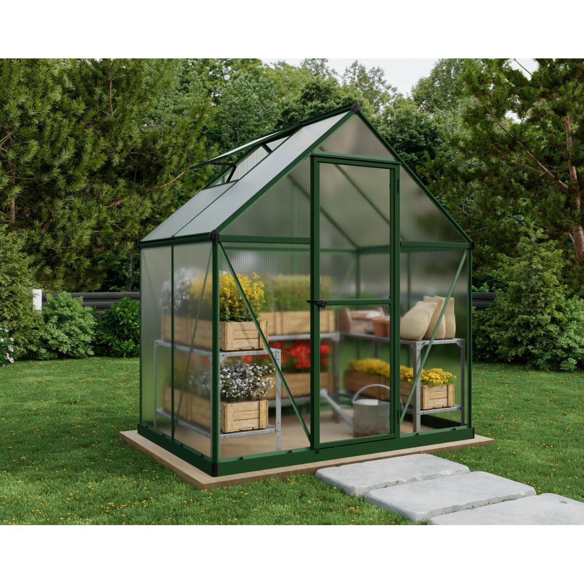 Mythos Polycarbonate Greenhouse 6 x 4 ft. Green Frame | Palram-Canopia-Delightful Yard