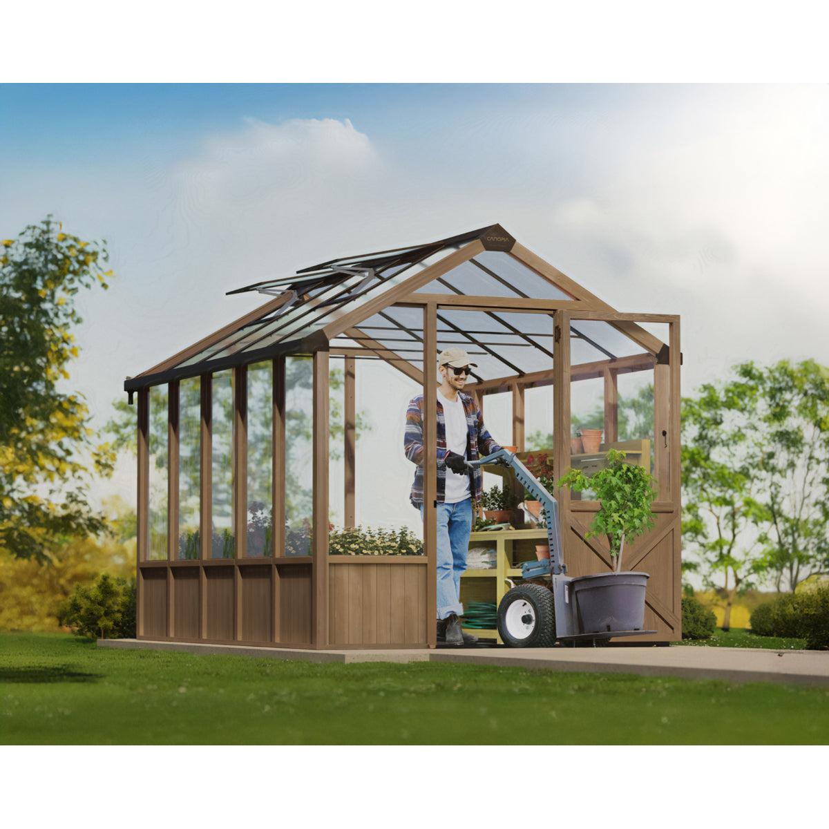 Natura Cedar Wood Polycarbonate Greenhouse 8 x 12 ft. | Palram-Canopia-Delightful Yard