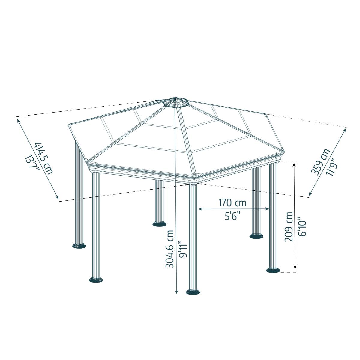 Roma Hexagonal Aluminum Gazebo 12 x 14 ft. | Palram-Canopia-Delightful Yard