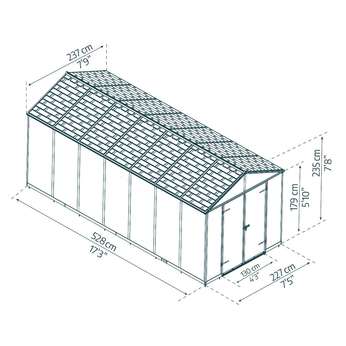 Rubicon Heavy Duty Skylight Shed 8 x 17 ft. | Palram-Canopia-Delightful Yard