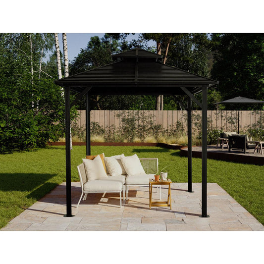 Shefford Aluminum Gazebo 8 x 8 ft. Double Roof Black | Gazebo PenGuin-Delightful Yard