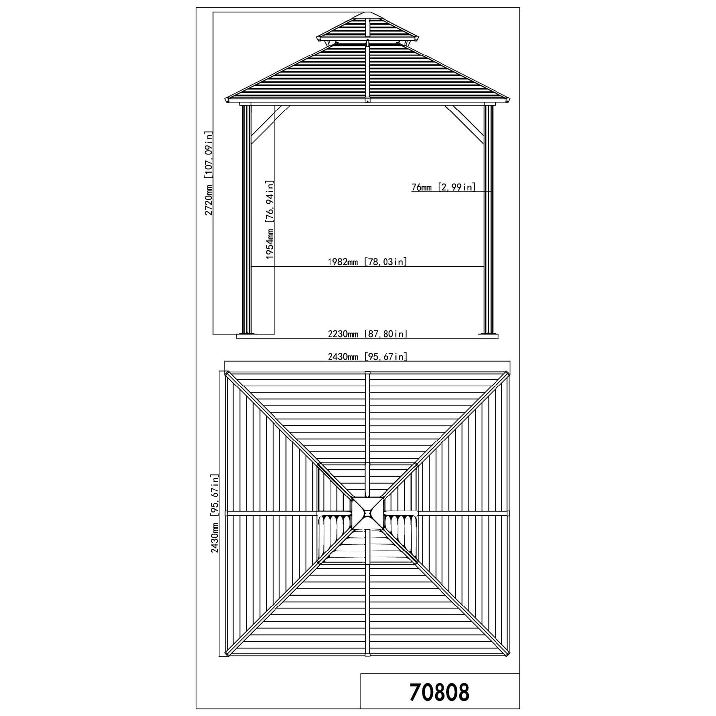 Shefford Aluminum Gazebo 8 x 8 ft. Double Roof Black | Gazebo PenGuin-Delightful Yard