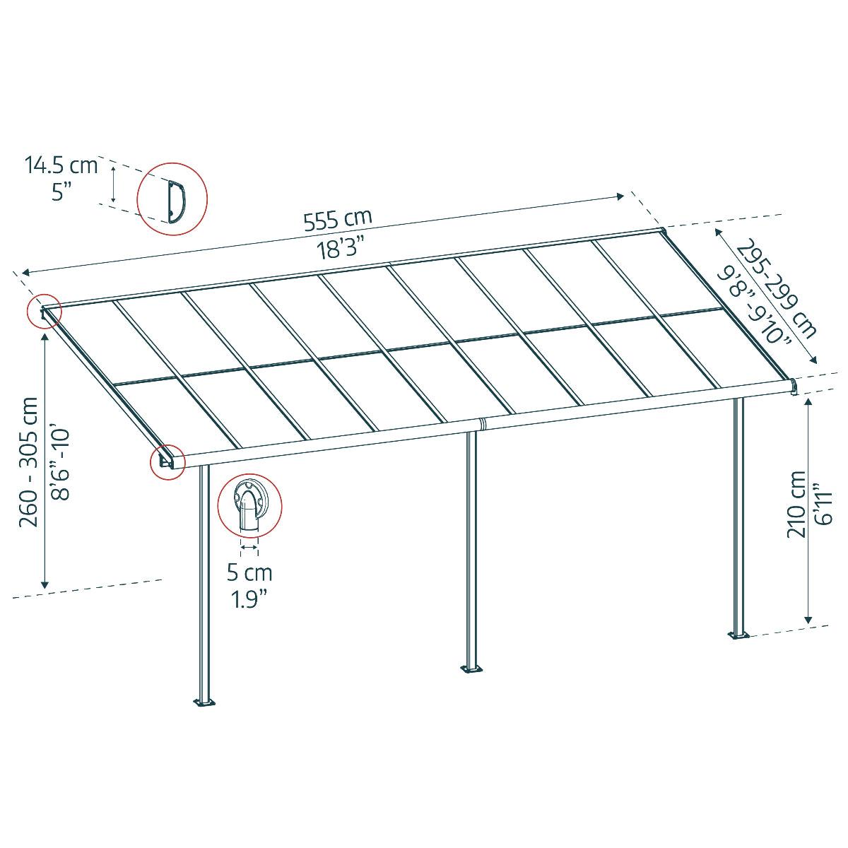 Sierra Cabrio Aluminum Patio Covers 10 x 18 ft. Retractable Grey Panels | Palram-Canopia-Delightful Yard