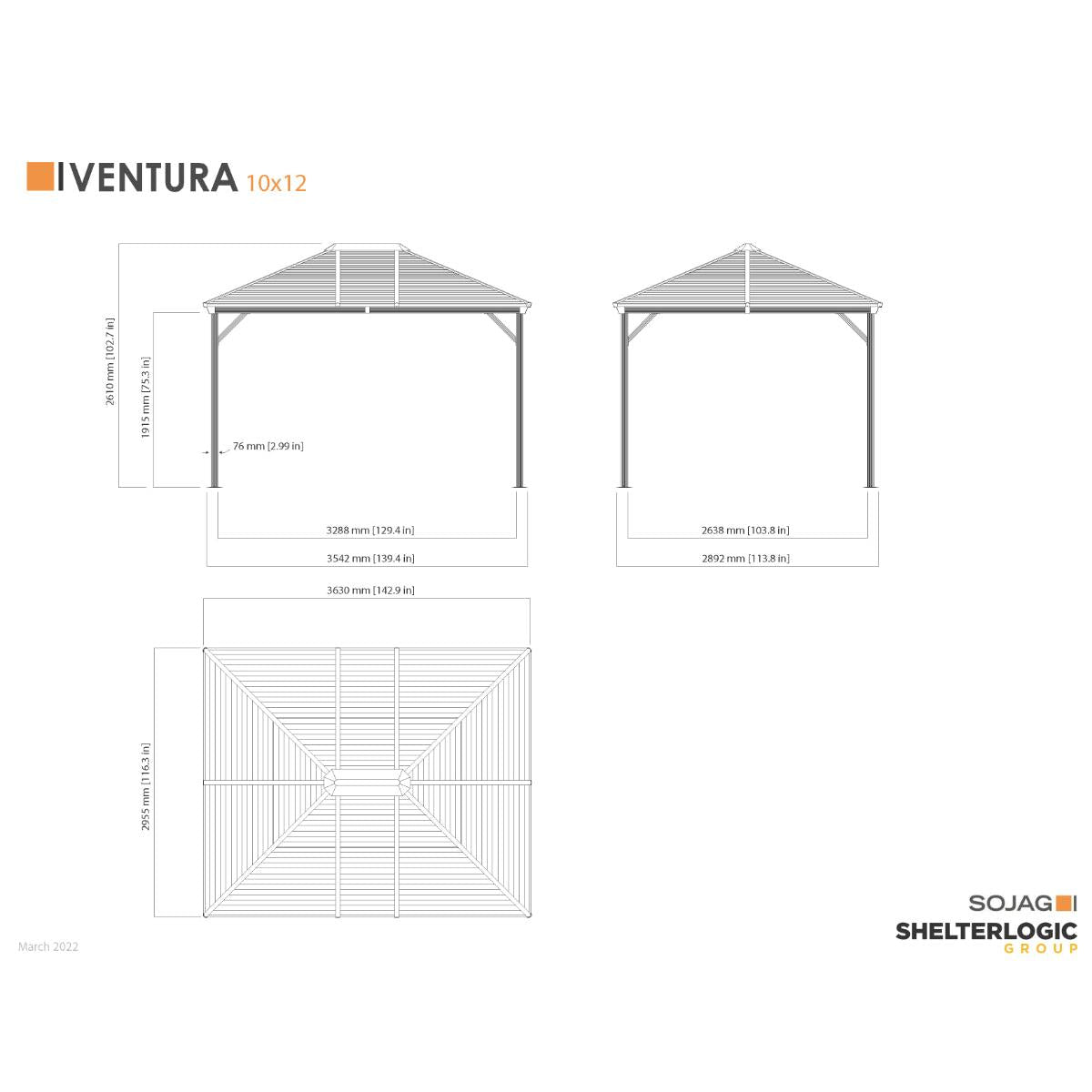 Ventura Aluminum Gazebo 10 x 12 ft | Sojag-Delightful Yard