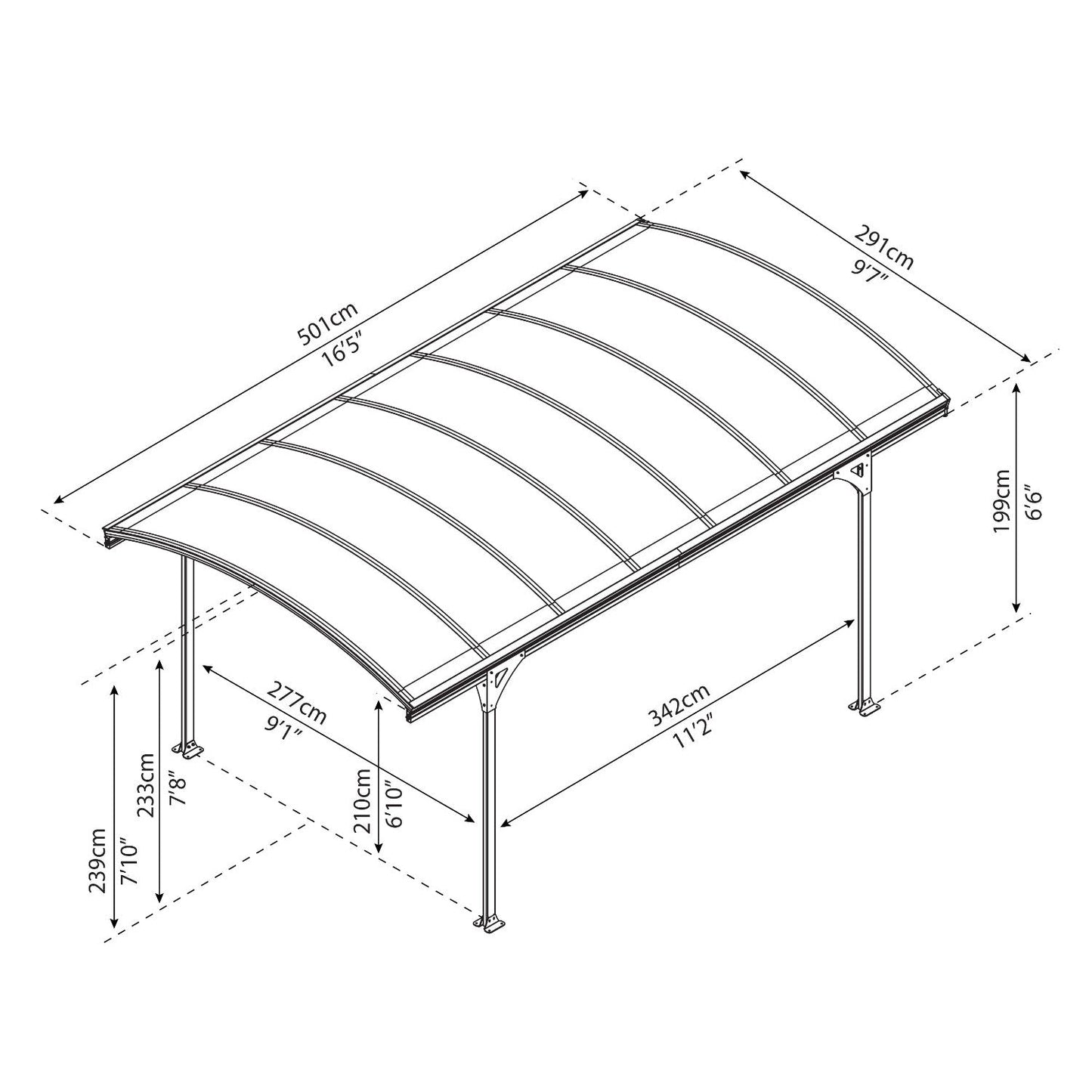 Vitoria Aluminum Carport 10 x 16 x 7 ft. | Palram-Canopia-Delightful Yard