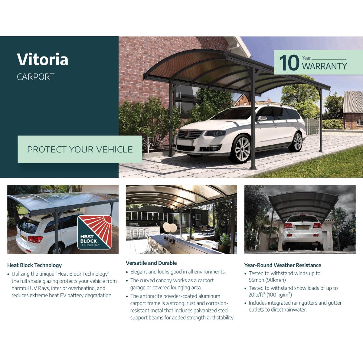 Vitoria Aluminum Carport 10 x 16 x 7 ft. | Palram-Canopia-Delightful Yard