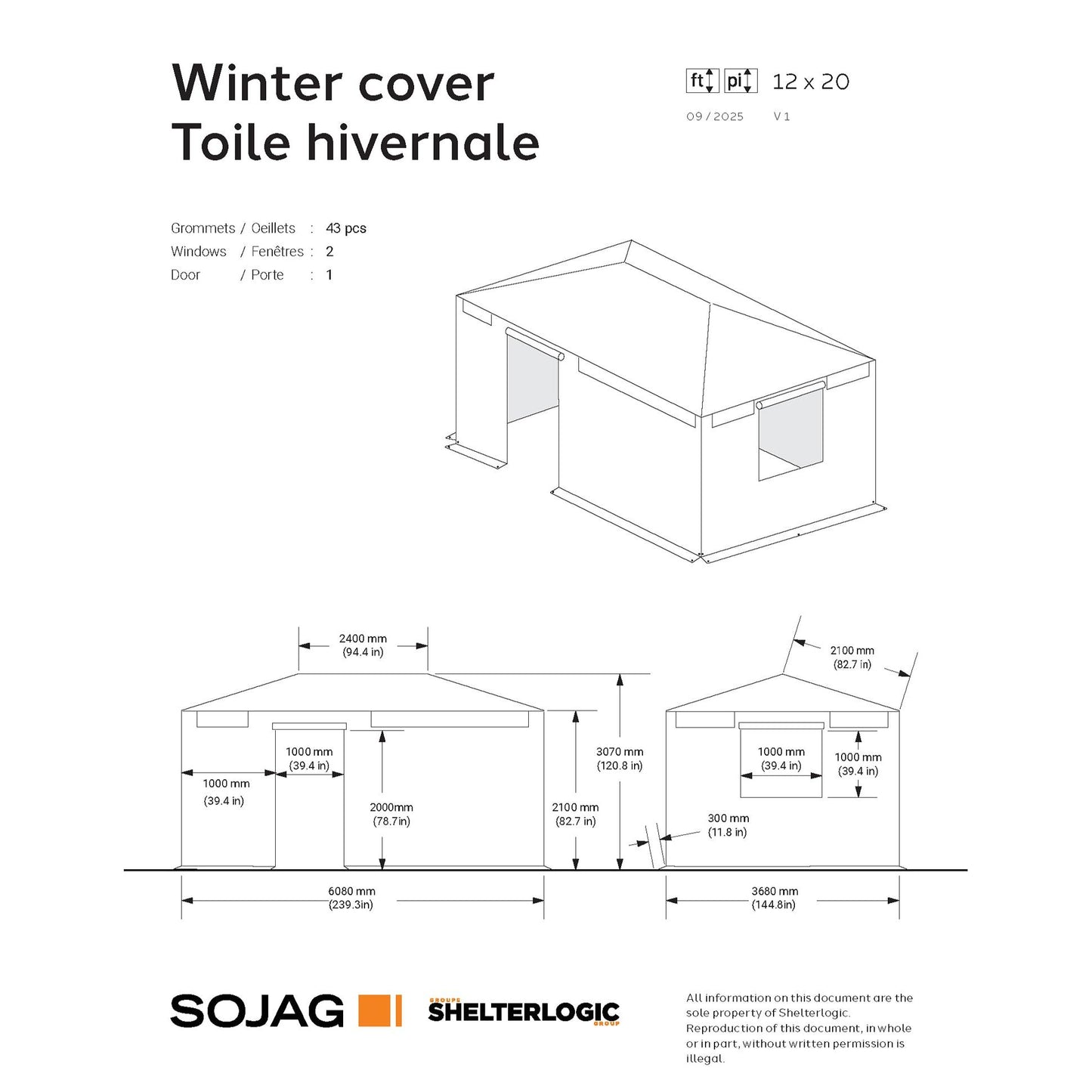 Bâche d'hiver pour gazebo 12 x 20 pi | Sojag