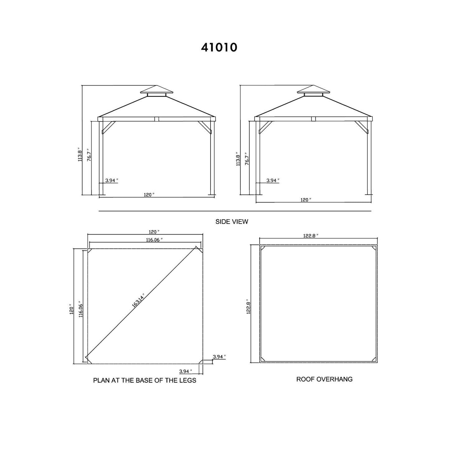 Yosemite Aluminum Gazebo 10 x 10 ft. Double Roof Wood Finish | Gazebo PenGuin-Delightful Yard