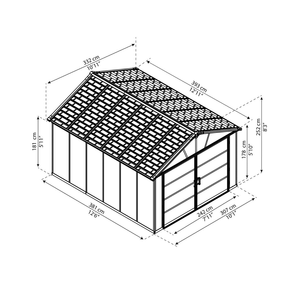 Yukon Garage Skylight Shed 11 x 13 ft. | Palram-Canopia-Delightful Yard
