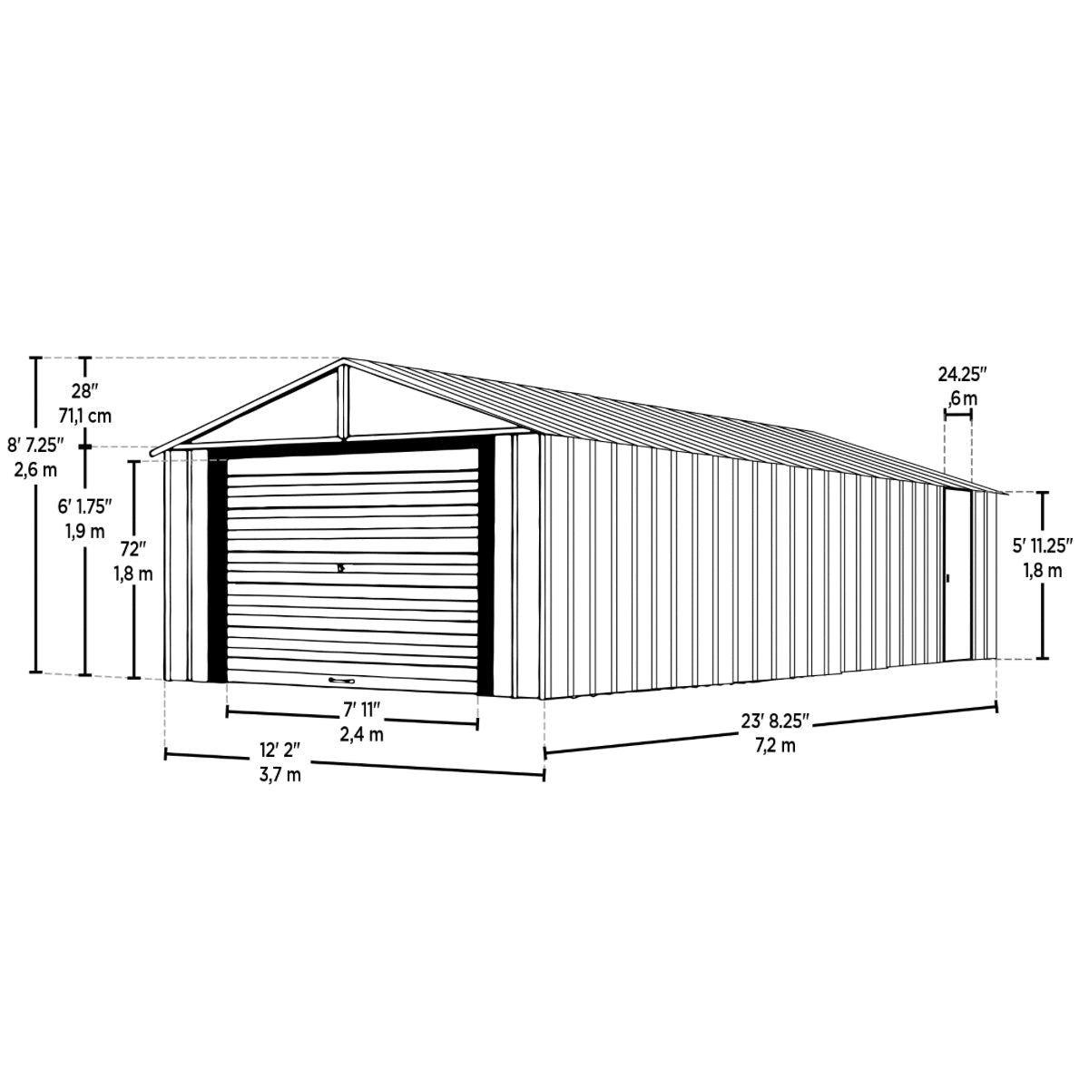 Arrow Murryhill Steel Garage Shed 12 x 24 ft.-Delightful Yard