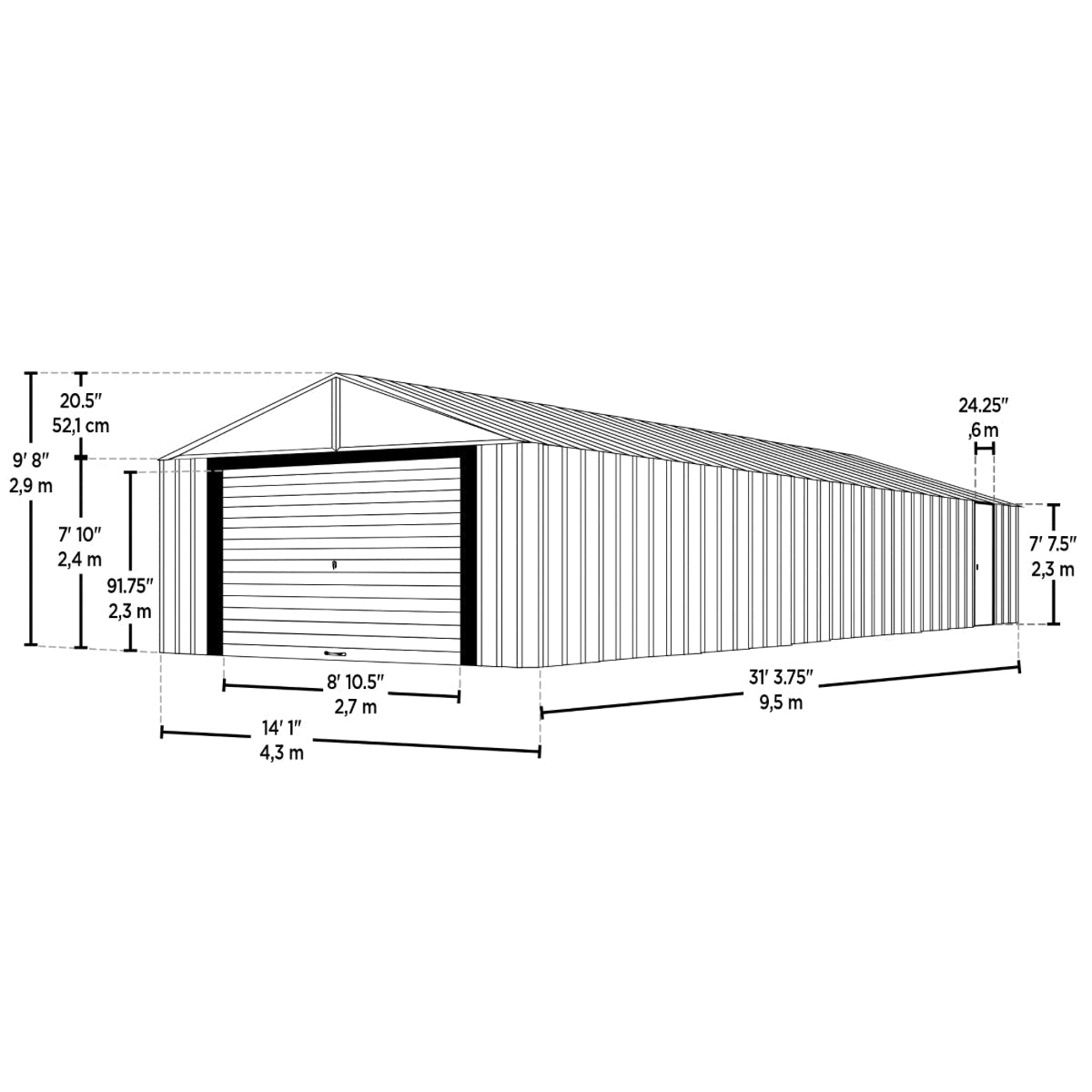 Arrow Murryhill Steel Garage Shed 14 x 31 ft.-Delightful Yard
