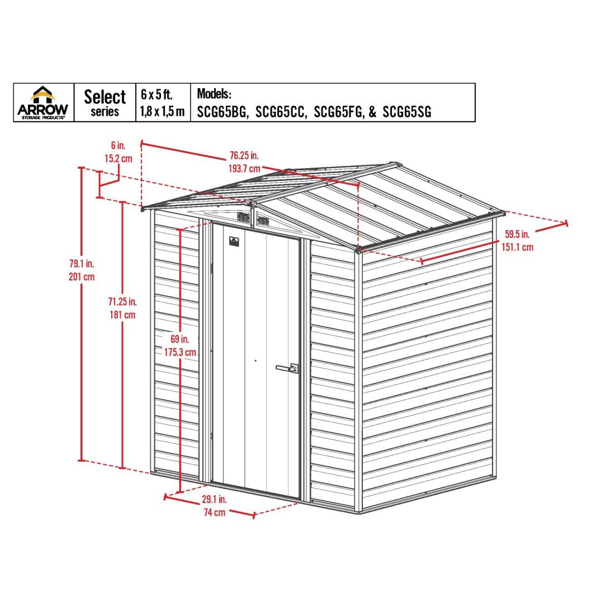 Arrow Select Steel Storage Shed 6 x 5 ft. - Delightful Yard