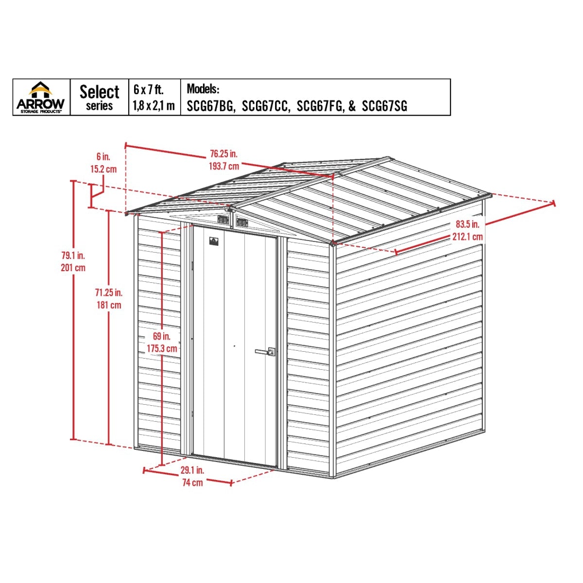 Arrow Select Steel Storage Shed 6 x 7 ft. - Delightful Yard