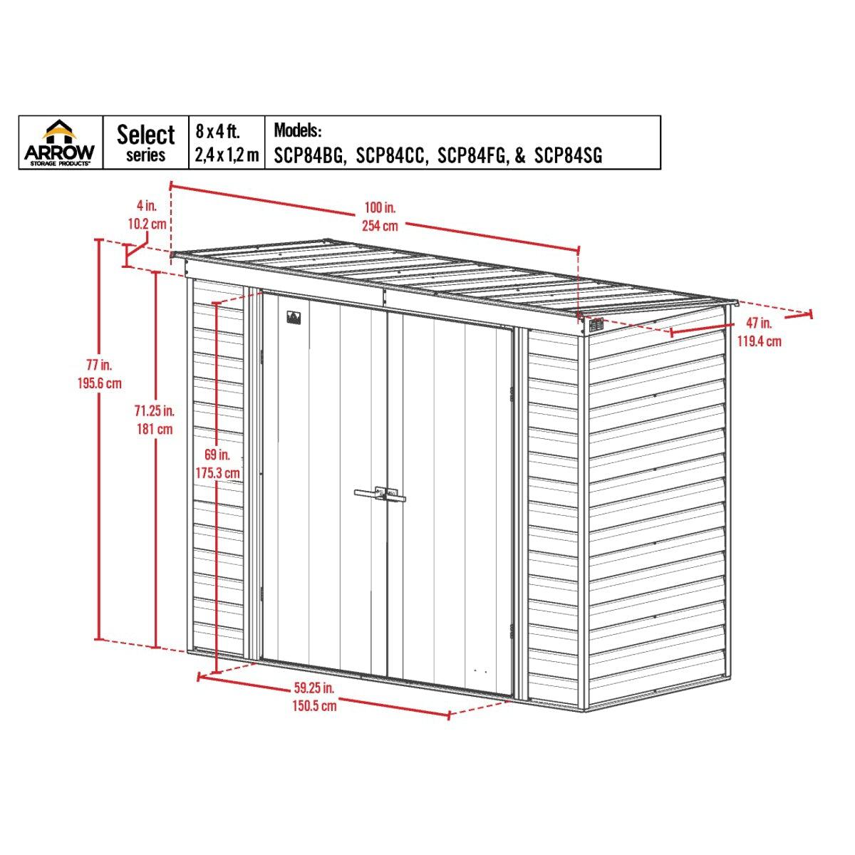 Arrow Select Steel Storage Shed 8 x 4 ft. | Pent Roof - Delightful Yard