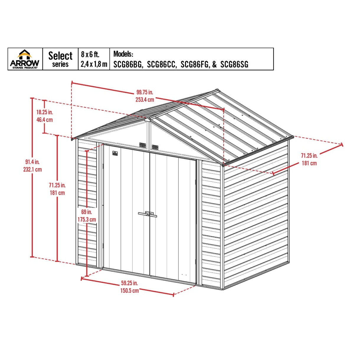 Arrow Select Steel Storage Shed 8 x 6 ft. - Delightful Yard