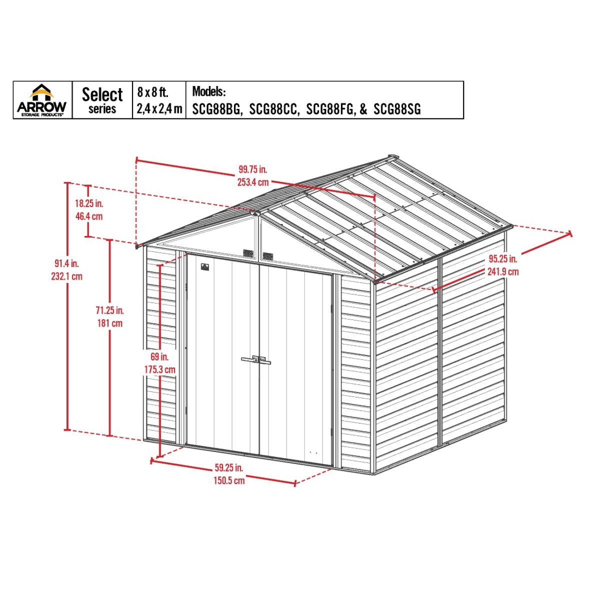 Arrow Select Steel Storage Shed 8 x 8 ft. - Delightful Yard