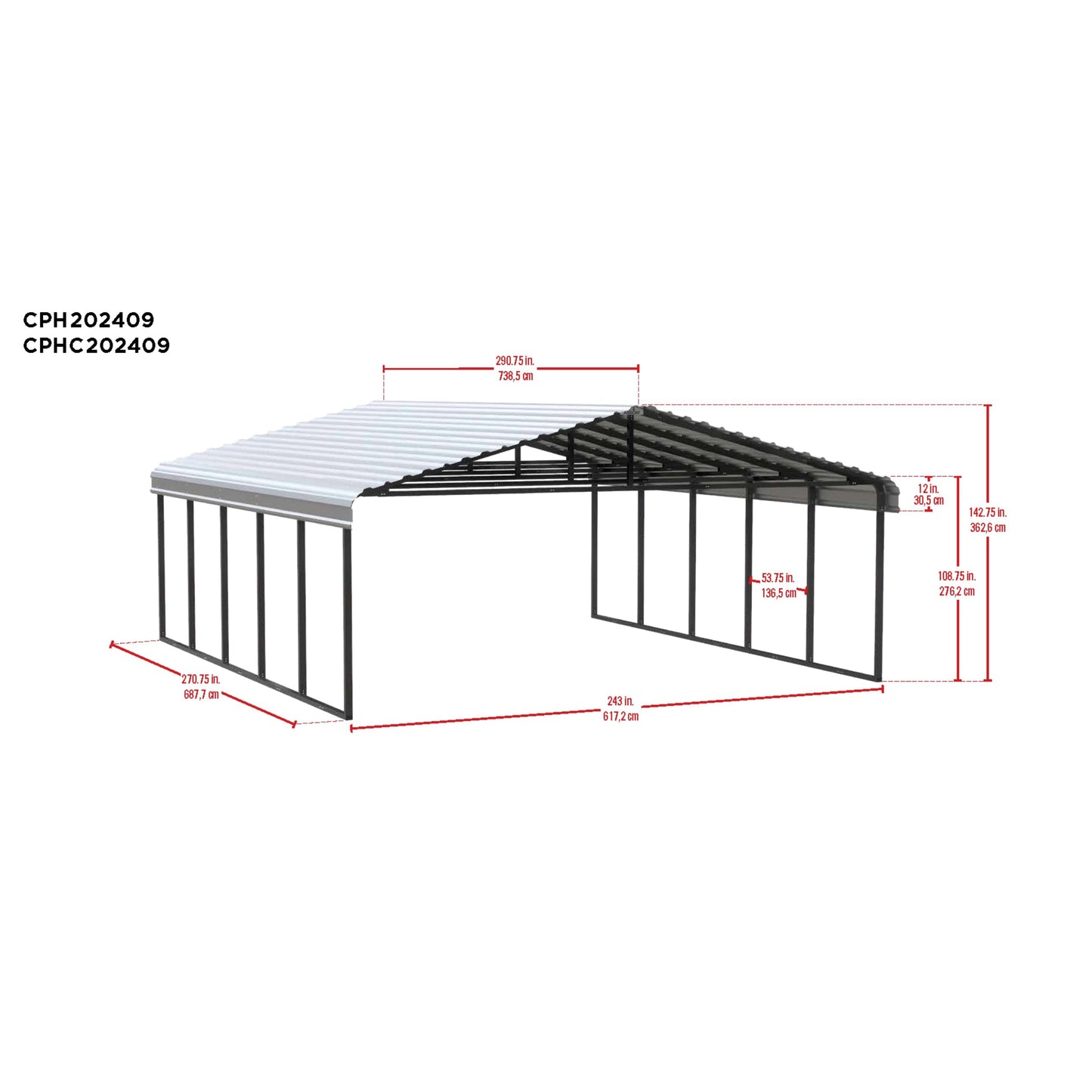 Arrow Steel Carport Canopy 20 x 24 x 9 ft.-Delightful Yard