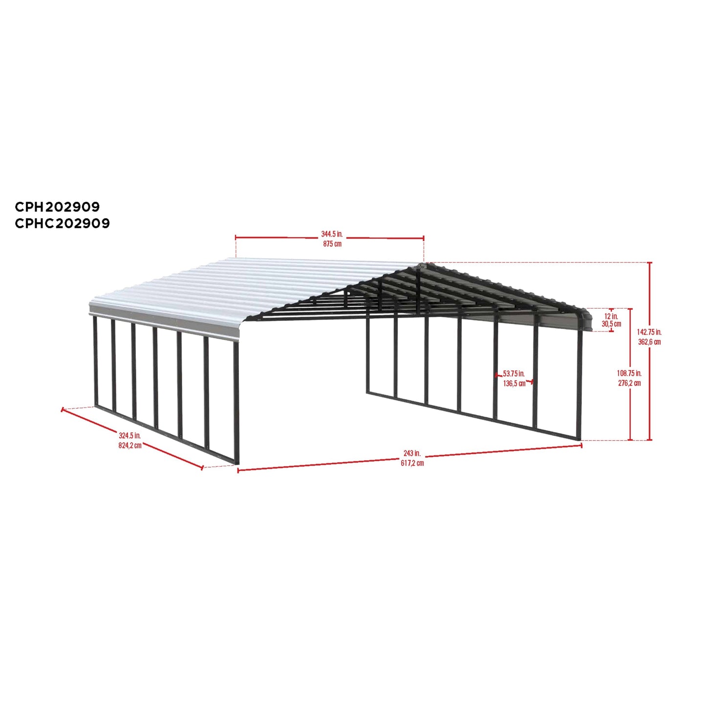 Arrow Steel Carport Canopy 20 x 29 x 9 ft.-Delightful Yard