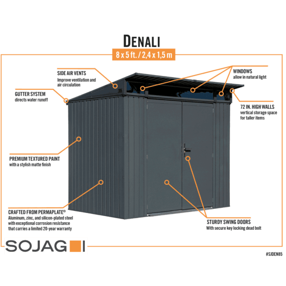 Sojag Denali Steel Storage Shed 8 x 5 ft. - Delightful Yard