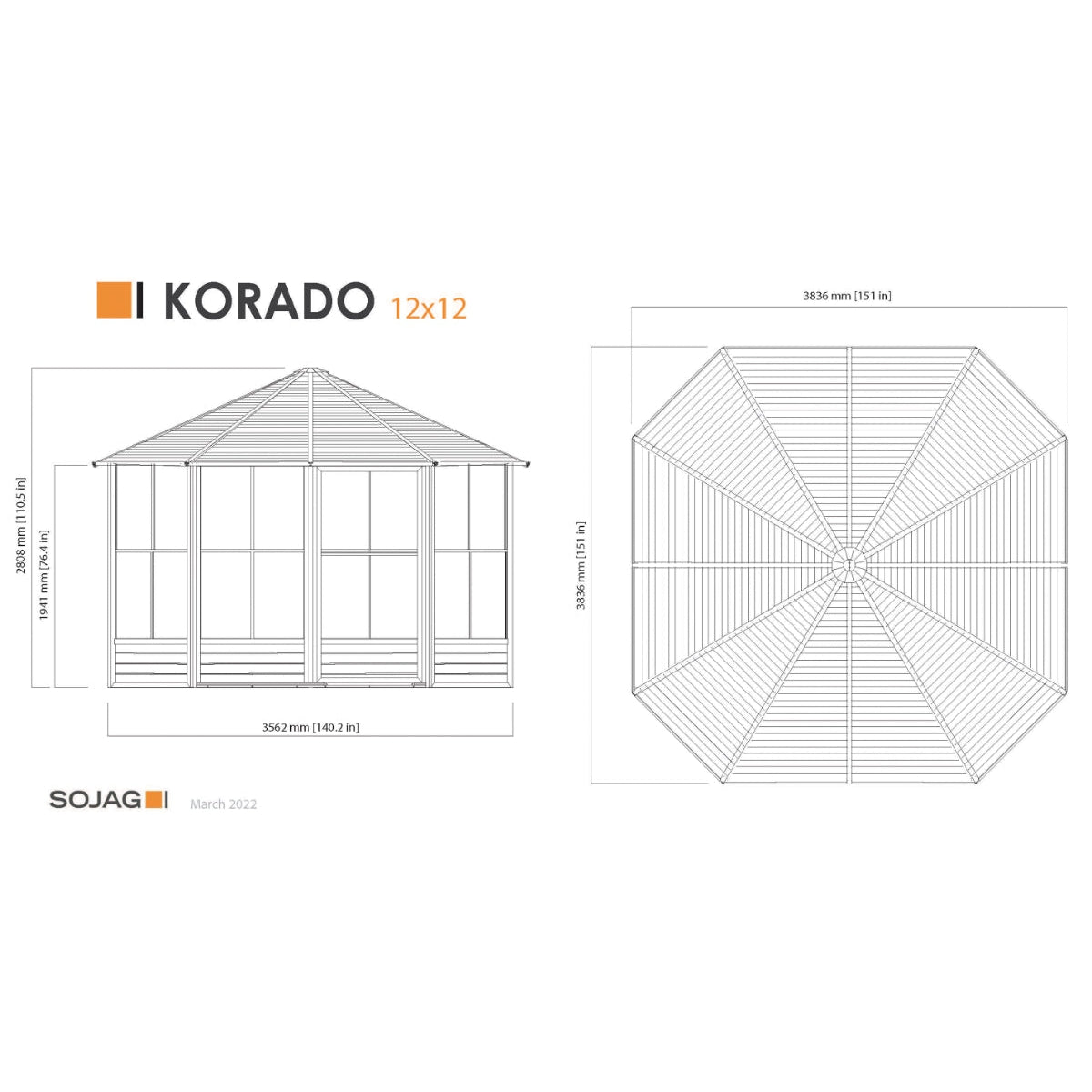 Korado Aluminum Octagonal Solarium 12 x 12 ft. | Sojag-Delightful Yard